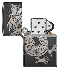 Load image into Gallery viewer, Zippo Lighter - Custom Engraved with Your Message for Lucky Dragon Design High Polish Black Pocket Lighter 46260