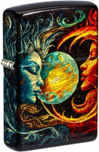 Load image into Gallery viewer, Zippo Lighter- Personalized Custom Message Engraved on Sun and Moon Design 540 Tumbled Brass Pocket Lighter 46563