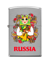 Load image into Gallery viewer, Zippo Lighter-Personalized Custom Message Engraved on Backside Matroshka Doll 2 Brushed Chrome Windproof Lighter #Z5418