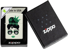Load image into Gallery viewer, Zippo Cannabis Girl Design Glow in The Dark Pocket Lighter