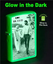 Load image into Gallery viewer, Zippo Lighter - Customized Glow-in-The-Dark Personalized Engraving with Your Photo, Image, Logo, Artwork, or Message - Genuine Windproof Collectible Zippo Lighter