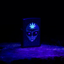 Load image into Gallery viewer, Zippo Lighter- Custom Message Engraved on Alien Weed Leaf Black Matte 46708