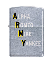 Load image into Gallery viewer, Zippo Lighter- Personalized for U.S. Army Alpha Romeo Mike Yankee #Z5364
