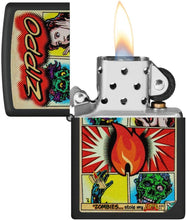 Load image into Gallery viewer, Zippo Lighter - Customized Message on Comic Zombies Black Matte Pocket 46229