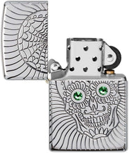 Load image into Gallery viewer, Zippo Armor Sugar Skull Design High Polish Chrome Emblem Attached Pocket Lighter