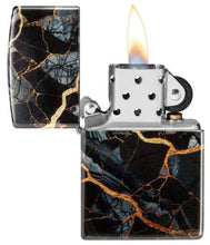 Load image into Gallery viewer, Zippo Lighter - Custom Engraved with Your Message for Fusion Marble Design 540 Tumbled Chrome Pocket Lighter 46255