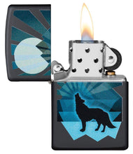 Load image into Gallery viewer, Zippo Lighter- Personalized Engrave Wolf Lighter Black and Blue 29864