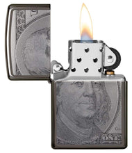 Load image into Gallery viewer, Zippo Lighter - Personalized Customize Message Engrave on Backside for Ben Franklin Dollar Bill #49025