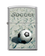 Load image into Gallery viewer, Zippo Lighter-Personalized Custom Message Engraved on Backside Soccer Ball in The Sand Brushed Chrome Windproof Lighter #Z5415