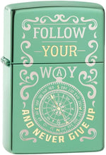 Load image into Gallery viewer, Zippo Follow Your Way Compass Design High Polish Green Pocket Lighter