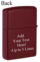 Load image into Gallery viewer, Zippo Lighter - Custom Message Engrave Merlot Matte Color Zippo Logo- 46021ZL