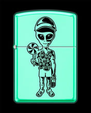 Load image into Gallery viewer, Zippo Lighter- Personalized Message Alien with Lollipop Glow in The Dark #Z5511