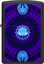 Load image into Gallery viewer, Zippo Black Light Cannabis Pattern Design Black Matte Pocket Lighter