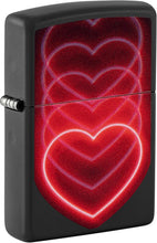 Load image into Gallery viewer, Zippo Black Light Hearts Design Black Matte Pocklet Lighter
