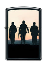 Load image into Gallery viewer, Zippo Lighter - Personalized Custom Message Engraved on Backside for Soldiers at Sunset Silhouette Black Matte #Z5147
