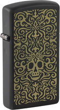 Load image into Gallery viewer, Zippo Skull Filigree Design Slim Black Matte Pocket Lighter
