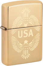 Load image into Gallery viewer, Zippo Lighter - Customized Message on USA Eagle Crest, High Polish Brass 48915
