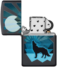 Load image into Gallery viewer, Zippo Wolf and Moon Design Black Matte Pocket Lighter
