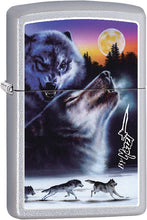 Load image into Gallery viewer, Zippo Lighter- Moon Howling Wolf Forest Satin Chrome Windproof Lighter #Z503
