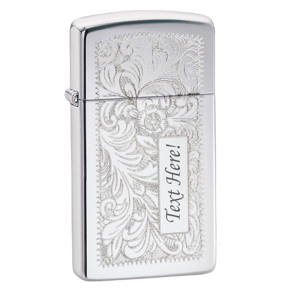 Zippo Lighter - Personalized Customize Message Engrave on Slim Size Windproof Lighter (Chrome Venetian) #1652