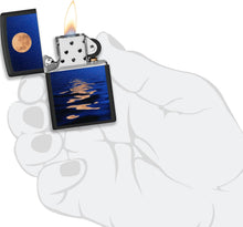 Load image into Gallery viewer, Zippo Full Moon Black Light Design Black Matte Pocket Lighter
