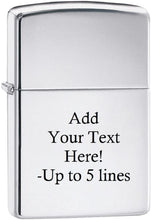 Load image into Gallery viewer, Zippo Lighter - Personalized Custom Message Engrave Chrome Windproof Lighter High Polish Chrome 250
