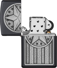Load image into Gallery viewer, Zippo American Metal Emblem Black Matte Pocket Lighter
