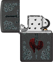 Load image into Gallery viewer, Zippo Heart Dagger Tattoo Design Black Crackle Pocket Lighter

