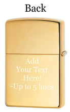 Load image into Gallery viewer, Zippo - Customized Message on Art Deco Flame High Polish Brass Pocket 46585
