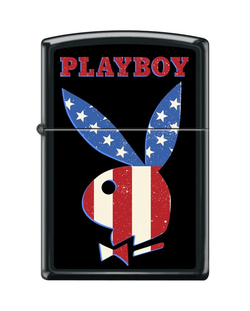 Zippo Lighter - Personalized Customize Message Engrave on Backside for Playboy Bunny (Bunny Head USA Flag Z5558)