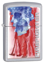 Load image into Gallery viewer, Zippo Lighter- Firefighter Flag Shield Satin Chrome Windproof Lighter #Z5157
