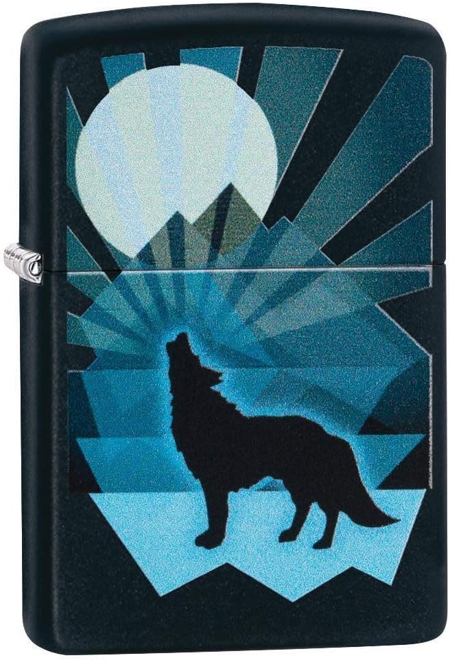 Zippo Wolf and Moon Design Black Matte Pocket Lighter