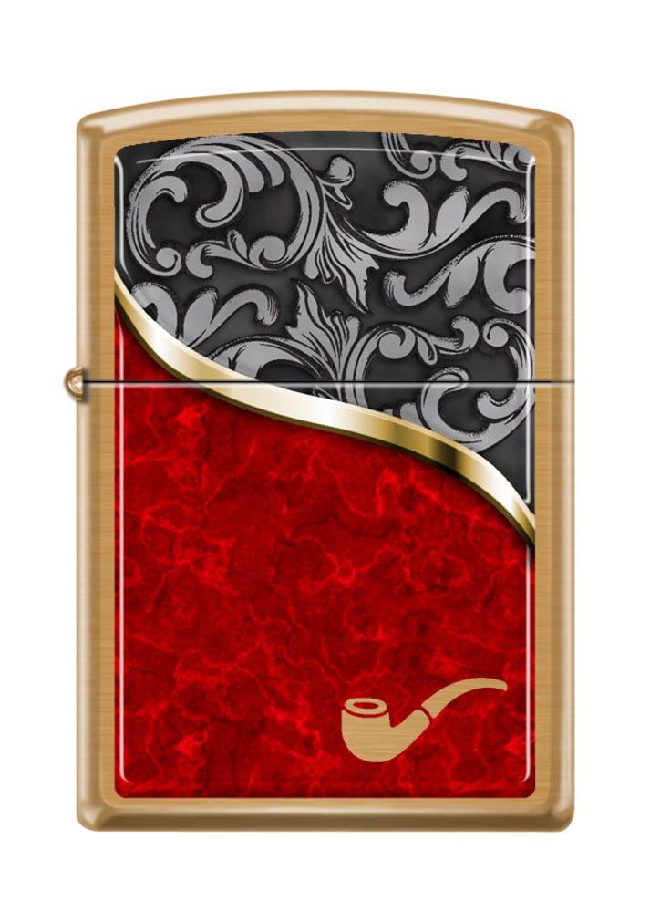 Zippo Lighter- Black and Gray Venetian Brushed Brass Pipe Windproof Lighter #Z5114