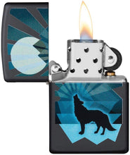 Load image into Gallery viewer, Zippo Wolf and Moon Design Black Matte Pocket Lighter
