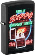 Load image into Gallery viewer, Zippo Neon Sign Design Black Matte Pocket Lighter
