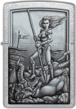 Load image into Gallery viewer, Zippo Medieval Woman Warrior Street Chrome Pocket Lighter
