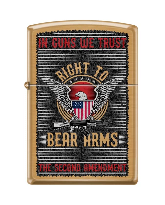Zippo Lighter-Personalized Custom Message Engraved on Backside Second Amendment Design Brushed Brass Windproof Lighter #Z5506