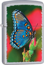 Load image into Gallery viewer, Zippo Lighter - Blue and Orange Butterfly on Pink Roses.
