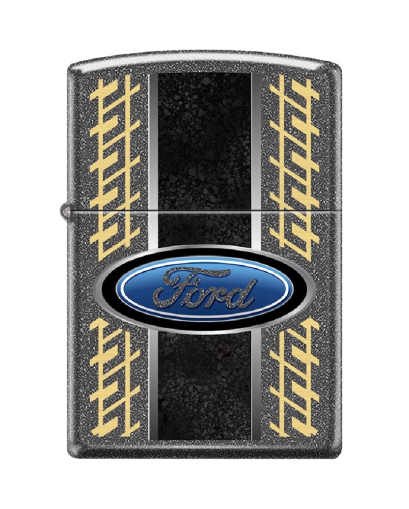 Zippo Lighter -Personalized Customize Message Engrave on Backside for Ford Oval Asphalt Textures Tires Tracks Design Black Crackle #Z5320