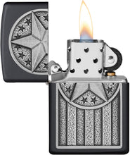 Load image into Gallery viewer, Zippo American Metal Emblem Black Matte Pocket Lighter
