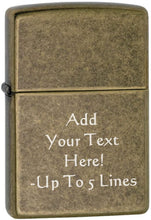 Load image into Gallery viewer, Zippo Lighter - Personalized Custom Message Engrave on Brass Windproof Lighter Antique Brass 201FB

