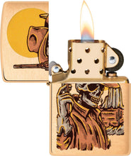 Load image into Gallery viewer, Zippo Lighter - Customized Message on Wild West Skeleton Brushed Brass #48519
