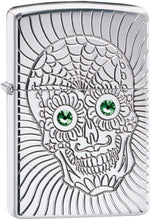 Load image into Gallery viewer, Zippo Armor Sugar Skull Design High Polish Chrome Emblem Attached Pocket Lighter
