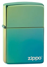 Load image into Gallery viewer, Zippo Lighter - Personalized Message Engraved on Backside Colored Windproof Lighter Teal Zippo Logo 49191ZL
