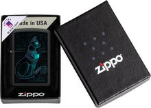 Load image into Gallery viewer, Zippo Black Light Spiritual Cat Design Black Matte Pocket Lighter
