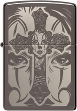 Load image into Gallery viewer, Zippo Day of The Dead Skull Cross Design Black Ice Pocket Lighter

