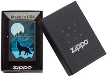 Load image into Gallery viewer, Zippo Wolf and Moon Design Black Matte Pocket Lighter
