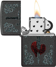 Load image into Gallery viewer, Zippo Heart Dagger Tattoo Design Black Crackle Pocket Lighter
