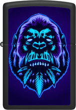 Load image into Gallery viewer, Zippo Black Light Cannabis Gorilla Design Black Matte Pocket Lighter

