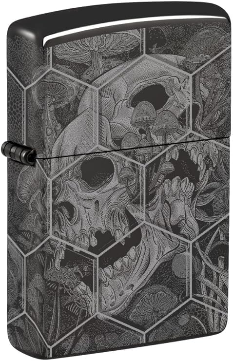 Zippo - Customized Message on Mushroom Skulls High Polish Black Pocket 46425